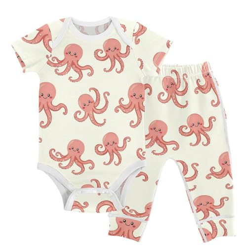 vvfelixl Cute Cartoon Octopuses Baby Layette Sets,Baby Bodysuits Set Unisex Short Sleeve Babys Pants Sets 9-12M
