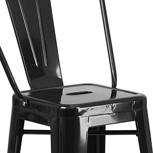 Flash Furniture Commercial Grade 23.75" Square Black Metal Indoor-Outdoor Bar Table Set with 2 Stools with Backs - Thumbnail 6