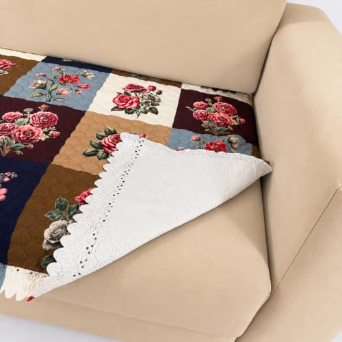 Image of Homerz Premium Printed Quilted Velvet Sofa Slip Cover Protector with Tassels, Sofa Mat, Exact Size, Antislip Cover (Milan, 5 (3+2) Seater, Half)