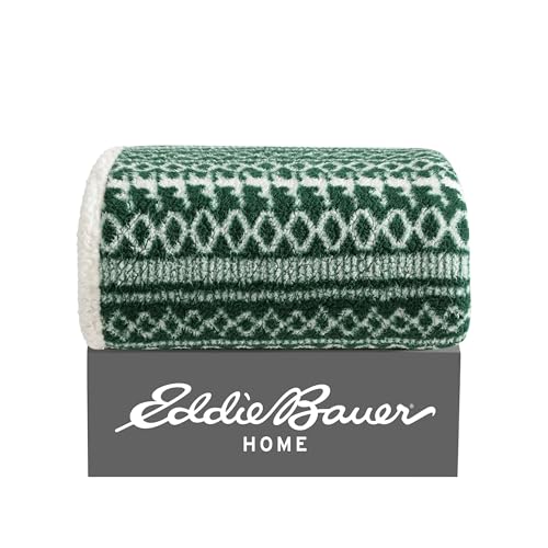 Image of Eddie Bauer - Throw Blanket, Ultra-Soft Plush Bedding with Faux Shearling Reverse, Blanket for Couch & Bed (Alpine Fair Isle Green, 50 inch x 60 inch)