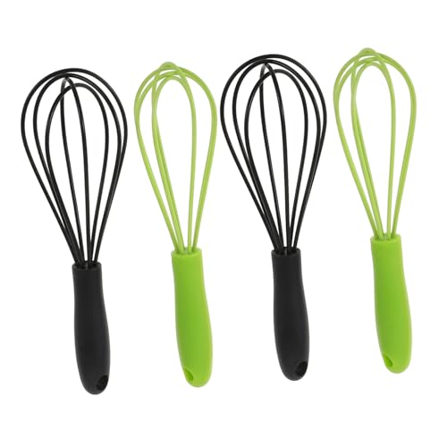 BESTonZON 4個ミニシリコンワイヤーホイッパー 耐久ステンレス 柔軟シリコン製 卵泡立て器 クリーム 生地混ぜ器 キッチン調理 ベーキング用