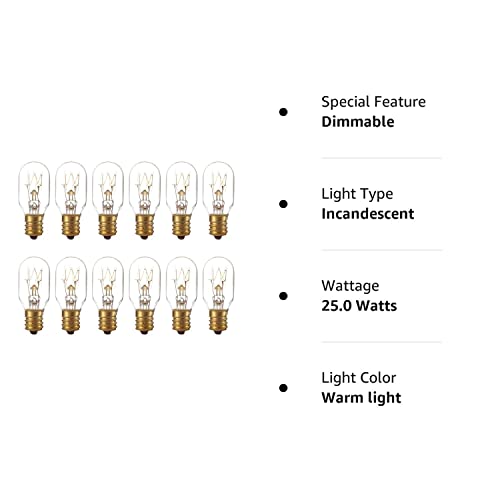 Himalayan Salt Lamp Bulbs, 25 Watt Original Replacement Long Lasting Incandescent Candelabra Light Bulbs E12 Socket, Pack Of 12 #TOP5