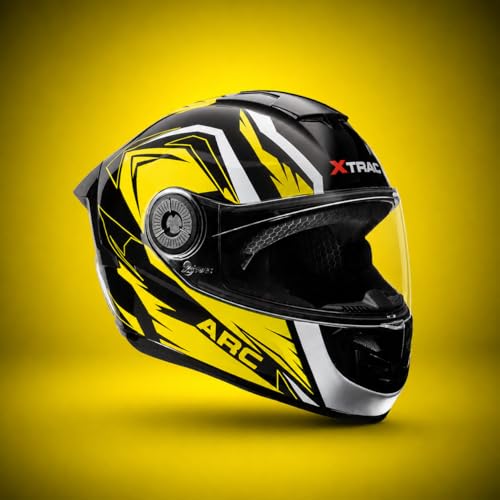 Image of Xtrac Arc Full Face Graphic Helmet for Men & Women, ISI Certified Motorcycle Helmet with Scratch Resistant Wide Visor, Lightweight Design & Quick Release Chin Strap for Bike Riding