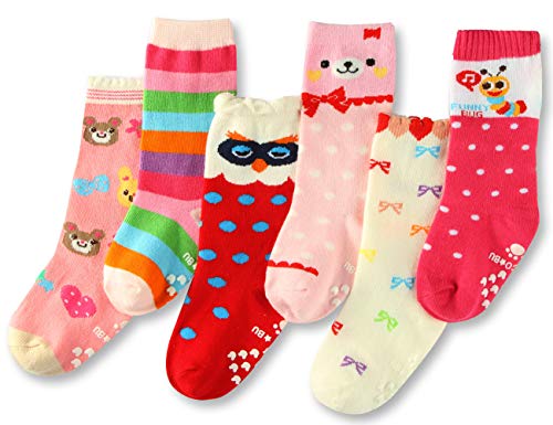 6 Pairs Toddler Girl Knee High Grip Socks, Baby School Socks Anti Slip for Kids Girl2