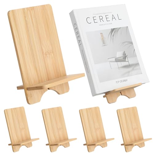 Memorywuu 4 Pcs Bamboo Book Stand for Display Book Holder Easel Stand Collector Display Back to School Gift for Home Office Album Cd Magazine Comic Postcard Picture Artworks