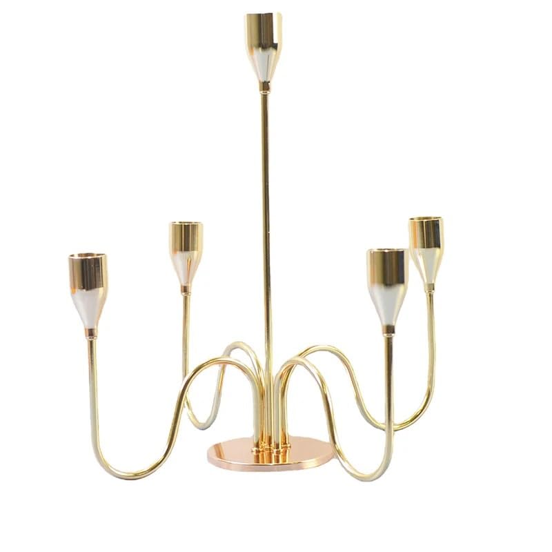 Portavelas de metal dorado para boda, fiesta, hogar, centro de mesa, sala de estar, candelabros (tamaño grande)