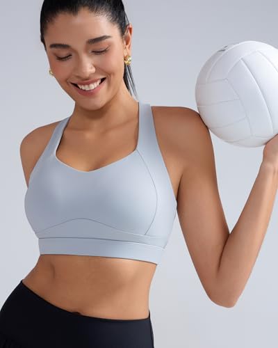 Image of RUNNING GIRL Sports Bras for Women High Support Molded Cup High Impact Sports Bras with Sewn in Pads Racerback Running Bra(3113 Ash Grey M)
