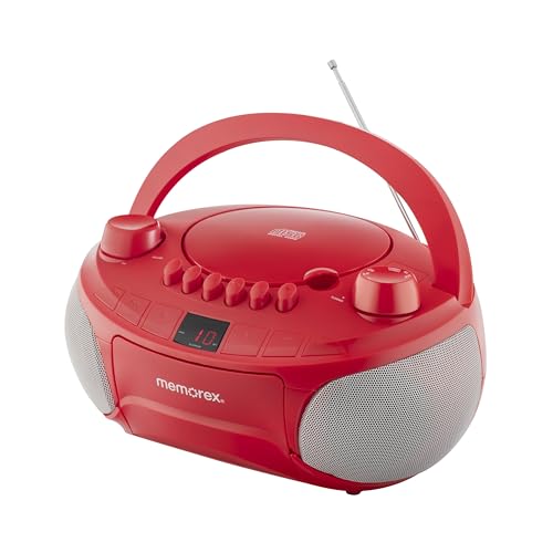 Memorex AM/FM Top Loading Cassette CD Player | Portable Stereo with Programmable Memory | Auxiliary Input, Auto-Stop Deck and LED Display (Red)