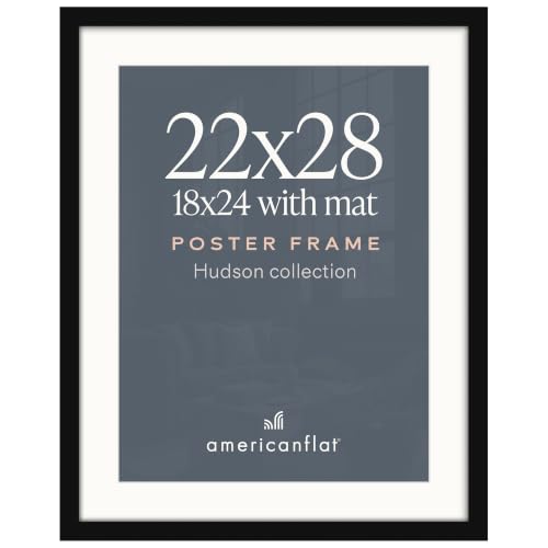 Americanflat 22x28 Poster Frame - Matted to 18x24 - Engineered Wood - Black