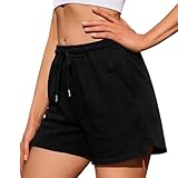 Litherday Pantalones Cortos Mujer Algodón Verano Shorts Deportivos Cintura Alta con Abertura Lateral Suaves y Transpirables para Fitness Yoga Running Casa Negro M