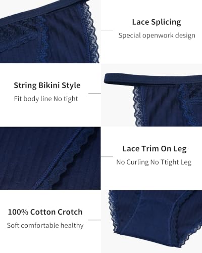 Image of LEVAO Cotton Underwear for Women, Lace Cut Out String Bikini Panties S-3XL