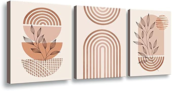 Abstract Boho Wall Art Set of 3 Bedroom Decor Minimalist Wall Art Office Wall Decor Framed Artwork for Wall Boho Art Wall Decor Canvas Prints Wall Art for Living Room Mid Century Modern Art Print for