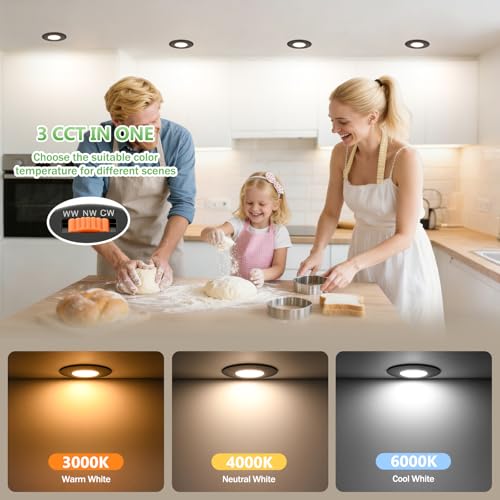 YindaLux Lampa sufitowa LED do zabudowy 230 V, możliwość ściemniania, 5 W, IP44 Ultra płaska, średnica wiercenia 68-80 mm, 3000 K/4000K/6000K, obrotowa 45°, lampa sufitowa LED do łazienki, kuchni