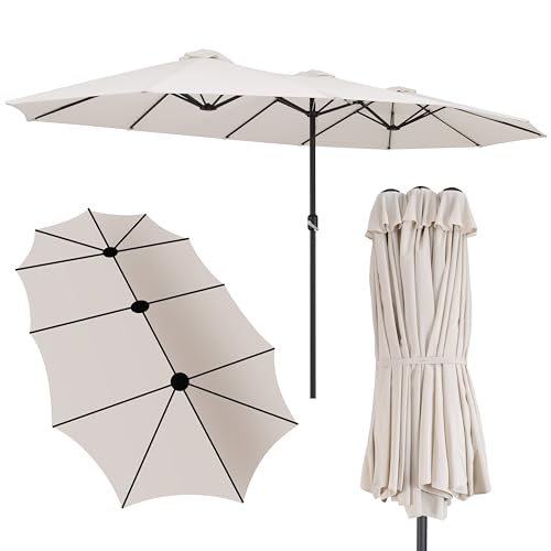 Kingsleeve® Parasol de jardin double XXL Protection solaire crème 460x270cm avec manivelle Pare-soleil avec protection UV40+