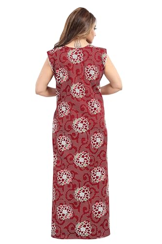 Image of Women's Cotton Free Size Nighty Maxi Dress - Sleeveless Long Floral Printed Night Gown | Soft Breathable Lounge Wear | Full Length Comfortable House Dress