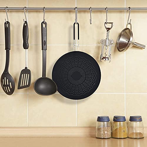 Marhjean 13" Silicone Splatter Screen - Pan Cover With Folding Handle, High Heat Resistant Oil Splash Guard - Heat Insulation Cooling Mat, Strainer, Drain Board For Frying Pan (13", Black) #TOP5