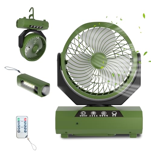 Ansobea Ventilador de Camping con Linterna LED, 20000 mAh, 2 en 1, 270° Giratorio, 3 Velocidades