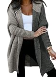 Astylish Women Fall Outfits Long Sleeve Open Front Knit Cardigan Hoodie Outwear Color Block Sweater Sleet Small