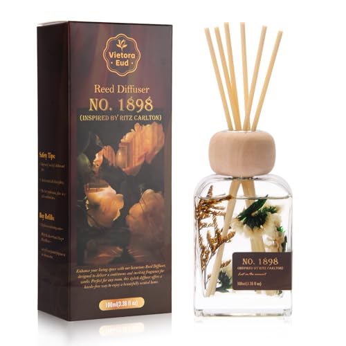 Luxury Hotel Scent Reed Diffuser 100ml (3.38oz) | No.1898 Hotel Collection Diffuser Oil Inspired by Ritz Carlton | Home, Bathroom & Office Decor | Long-Lasting Room Freshener Gift Set