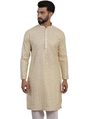 Sojanya Luxe (Since 1958) Men'S Cotton Silk Long Kurta With Premium Panel Embroidery