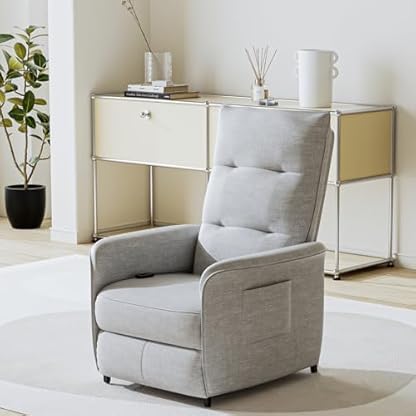 [en.casa] Elektrischer Sessel Relaxsessel mit Liegefunktion Elektronisches Einzelsofa Polstersessel Liegesofa Fernsehsessel Savukoski 102x58x81cm Hellgrau – Bild 3