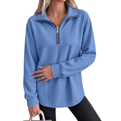 Womens Quarter Zip Sweatshirt Cozy Drop Shoulder Mockneck Fleece Pullover - image 7