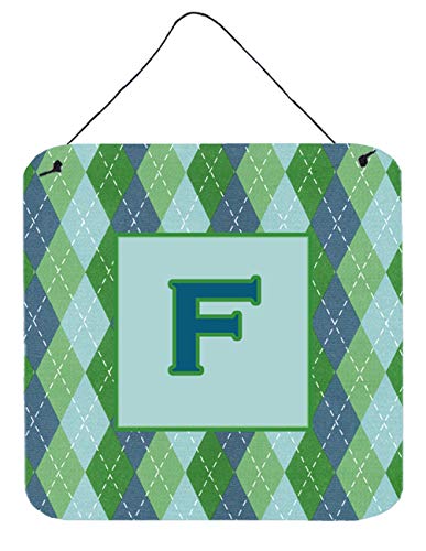 Caroline's Treasures CJ1020-FDS66 Letter F Initial Monogram - Blue Argoyle Wall or Door Hanging Prints Aluminum Metal Sign Kitchen Wall Bar Bathroom Plaque Home Decor, 6x6, Multicolor