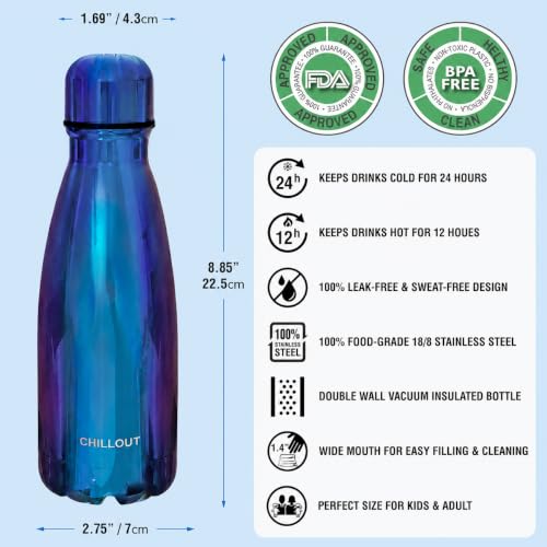 Image of CHILLOUT LIFE 12oz Kids Insulated Stainless Steel Water Bottle, Leak Proof
