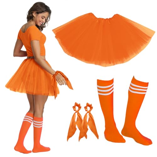 DMLBC Women Adult Teens Tutu Skirts 5 Layers with Socks Youth Running Tutu Skirts Halloween Running Tutus (US Alpha 3X-Large Regular Regular Orange)
