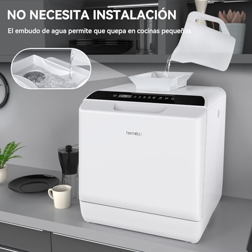 Miniatura 6 de Hermitlux - Mini Lavavajillas, Lavavajillas Para Encimera, Apto Para Camping, 175 Kwh Año, Color Blanco