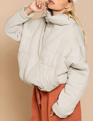 Lentta Women's Cozy Beige Oversized Quilted Puffer Jacket – Lightweight and Stylish for Winter Adventures - Image 2