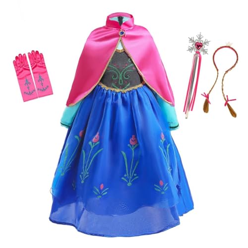 Lito Angels Vestido de princesa Anna com capa e acessórios disfarce reino do gelo para meninas pequeno tamanho 2 anos