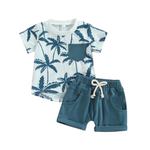 Image of FYBITBO 2Pcs Baby Boys Summer Clothing Sets Cute Letters Print Sleeveless Tank Tops T-Shirt+Palm Shorts Outfits