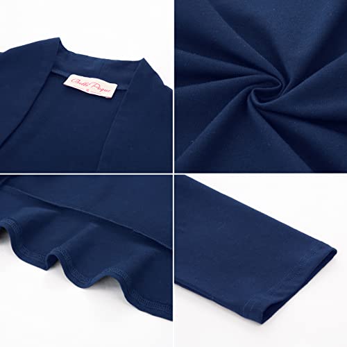 Belle Poque Women's 1950s Vintage Swing Dress Cardigan with Ruffles (Navy,XL)