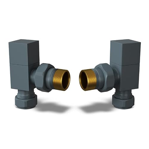 Uk Radiators Anthracite Matt Finish Square Anthracite Radiator Valve Pair - Classy And Modern Design 1/2" X 15Mm Angled Radiator Valve Pair - Pair Of Valves