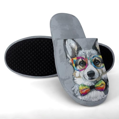 Black White Corgi Glasses Men's Slipper Non Slip Comfortable Winter Warm Home House Shoes Indoor Slippers2