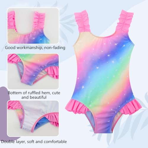 Image of XiaoMoSha Girls One Piece Swimsuit Ruffled Straps Bathing Suits Summer Swim Suit Quick Dry Beach Swimwear for Kids 3-10 Years