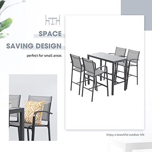 Oc Orange-Casual Outdoor Bar Stool Set Of 4, All-Weather Aluminum Textile Fabric High Top Patio Dining Chair, Counter Height Metal Barstool High Back Armchair, For Backyard, Porch, Balcony, Grey #TOP5