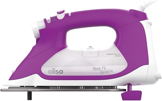 Oliso TG1600 ProPlus Auto-Lift Steam Iron, Quilting Sewing & Clothes, 1800W | Orchid, Diamond Ceramic-Flow soleplate, TriplePlay bursts, 12.75-oz side-fill tank, 30-min shut-off, 12-ft swivel cord