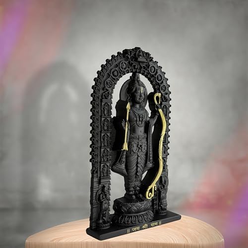 Image of Artbiz Metal Collection Ram Lalla Murti | 6 Inch Black & Gold Lord Ram Idol for Home Temple | Ayodhya Shri Ram Statue | Metal Murti for Mandir, Office & Home Decor | Spiritual Gift Item