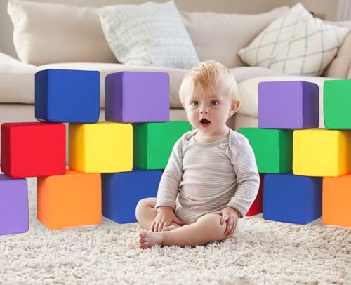 Image of Foam Blocks for Toddlers, 18 PCS 5.5 inch Foam Soft Cubes for Kids, Colourful Building Blocks, Stacking Block Sets, Throwing Toys