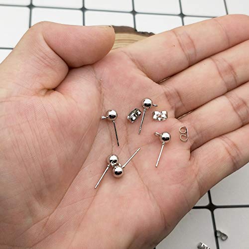 100Pcs Ball Earring Studs With 100Pcs Butterfly Earring Backs,White K Stud With Loop Hypoallergenic Ball Post Earring Studs Round Ball Earring For Jewelry Making #TOP6