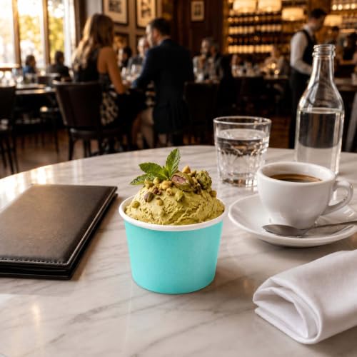 Image of Restaurantware Coppetta 4 Ounce Dessert Cups, 200 Disposable Ice Cream Cups - Lids Sold Separately, Heavy-Duty, Turquoise Paper Frozen Yogurt Bowls, For Hot And Cold Foods