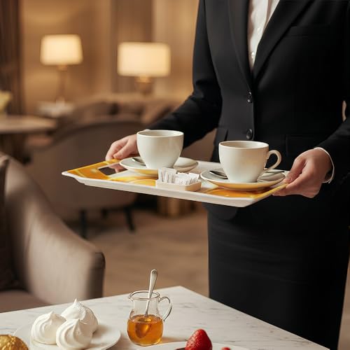 Image of U.P.C Premium Melamine Serving Tray Set of 3, Rectangular Serving Trays with Handles for Tea, Coffee, Drinks, Snacks & Breakfast, Durable Lightweight Kitchen Trays (FL24)