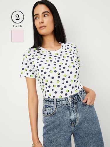 Image of Max Women Cotton Blend Solid Regular Fit T-Shirt