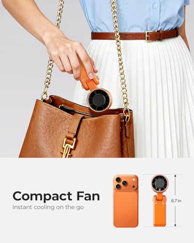 Image of Portable Handheld Turbo Fan - 5 Gear High Speed 4000mAh Rechargeable Mini Personal Hand Fan Blow Cold Air, Battery Operated Travel Essentials, Gifts for Women, Men (Cosmic Orange)