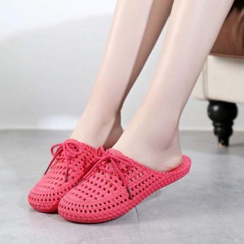 Jelly Mules for Women Woven Mesh Jelly Beach Sandals Slip On House Slippers Lace Up Hollow Water Slides Barefoot Dress Shoes Waterproof Lightweight Breathable Backless Tennis Shoes Indoor Outdoor4