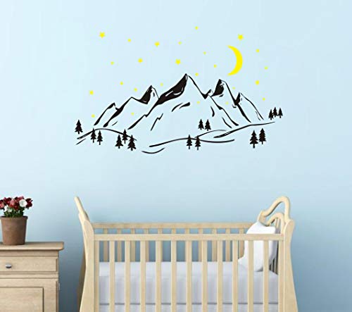 Vinilo decorativo montañas y árbol con luna y estrellas miniatura 2