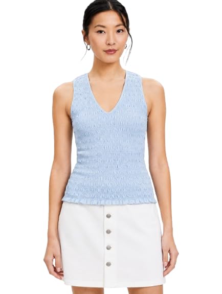 nobarr Women's 100% Cotton Sleeveless V-Neck Textured Top | Casual Summer Tank Top Dark Blue-picture-23
