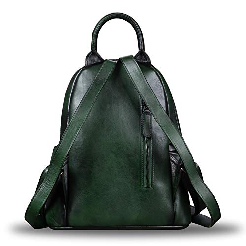IVTG Genuine Leather Backpack for Women Vintage Handmade Satchel Knapsack Retro Leather Rucksack Designer Daypack (Green)3